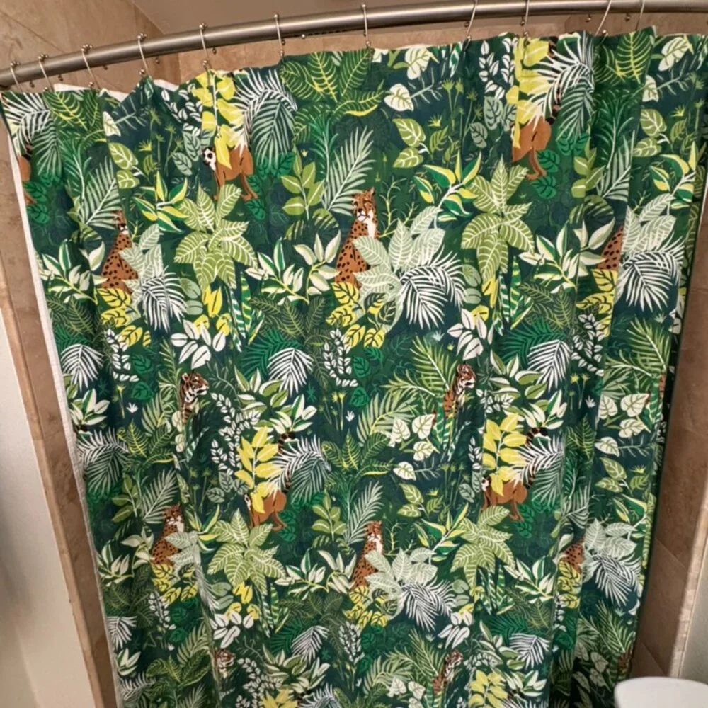 Printfresh Sage Tropical Oasis Jungle Animal Organic Cotton Shower Curtain